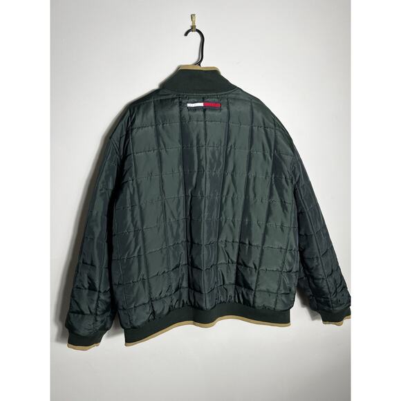 VTG 90s Tommy Hilfiger Reversible Bomber Jacket Tan Green L/XL Puffer Coat Y2K - Picture 5 of 16